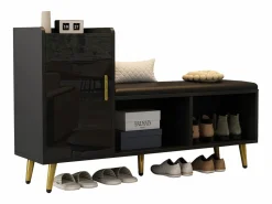 Merax Zapatero - 120 x 35 x 71,5 cm - con asiento tapizado + espacio de almacenaje - aglomerado - Negro Discount