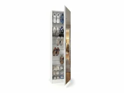 duehome Zapatero alto de 1 puerta con espejo en blanco brillo 180x50 cm Roma Blanco Brillo Gris Online