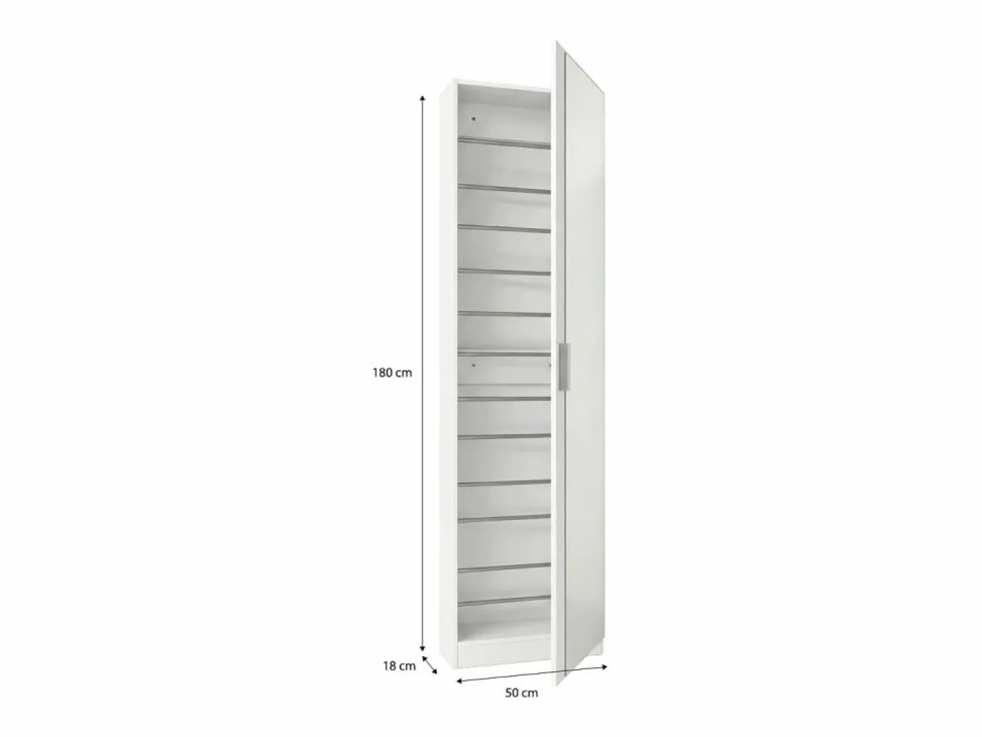 duehome Zapatero alto de 1 puerta con espejo en blanco brillo 180x50 cm Roma Blanco Brillo Gris Online