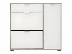 Vente-unique Zapatero ARIETTA - 2 puertas abatibles - Blanco y cemento Gris / Blanco Online