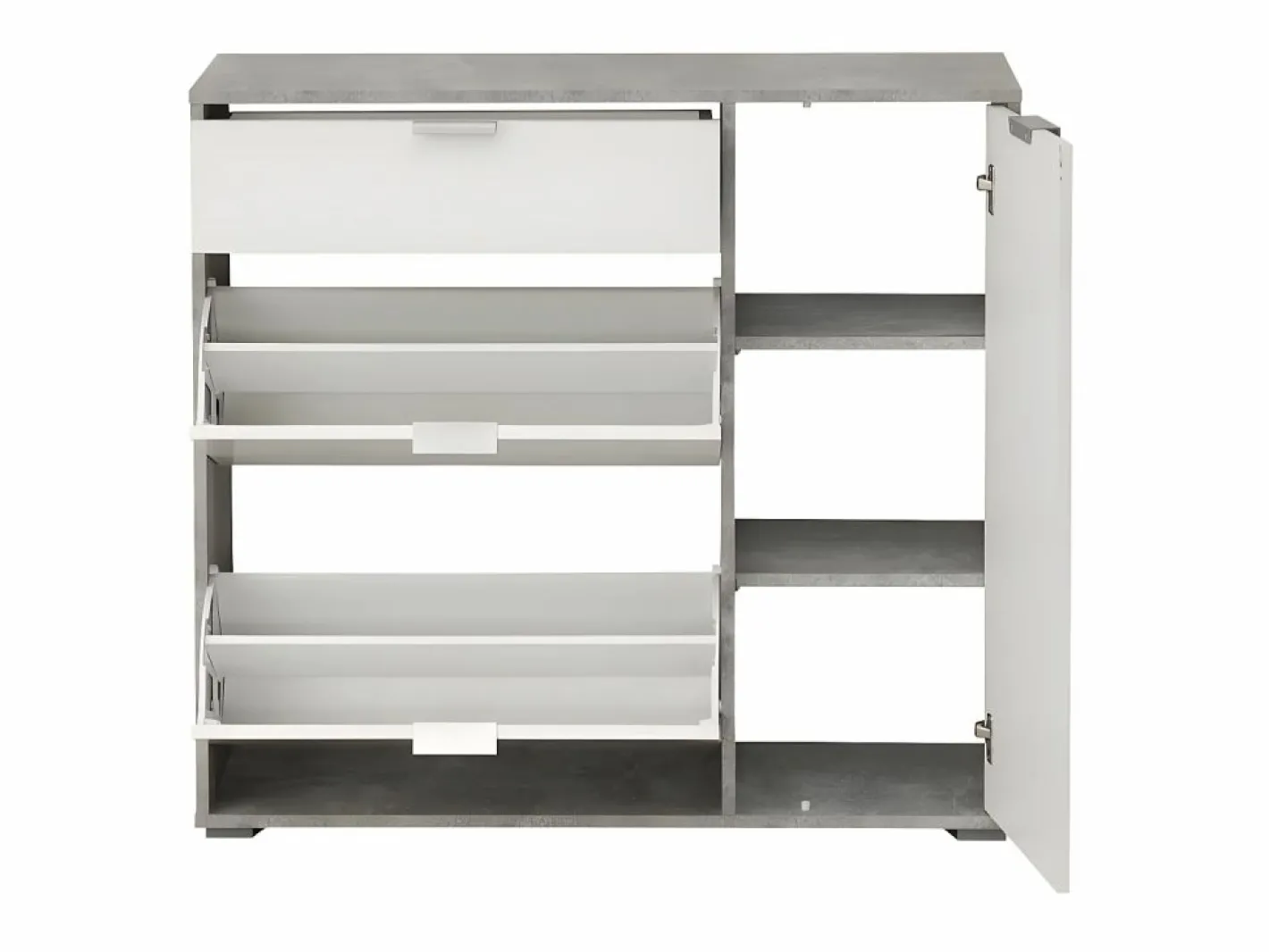 Vente-unique Zapatero ARIETTA - 2 puertas abatibles - Blanco y cemento Gris / Blanco Online