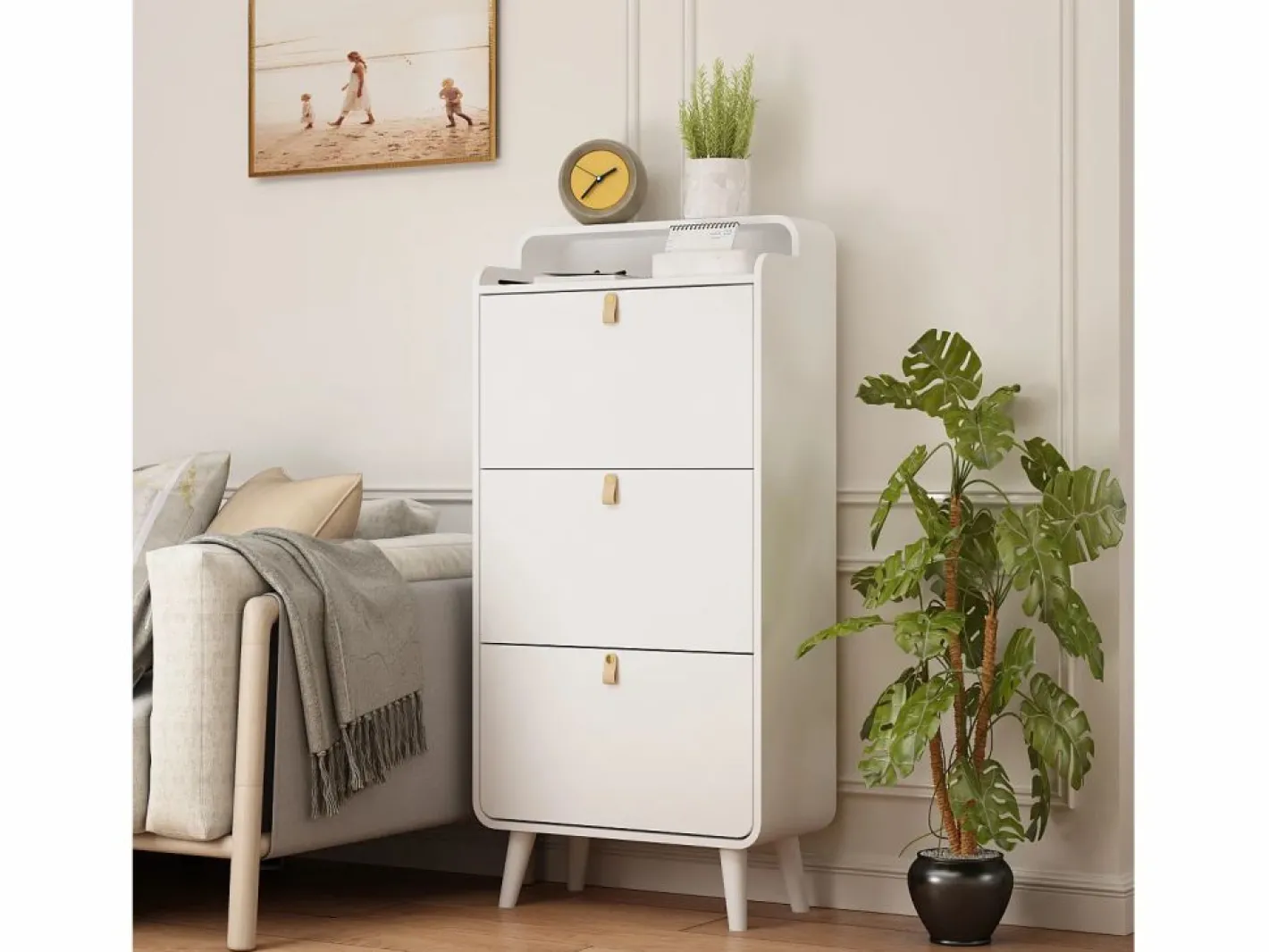 Zapatero|Mueble De Almacenaje|Zapatero - Zapatero con 3 cajones plegables y compartimento superior - para entrada y dormitorio