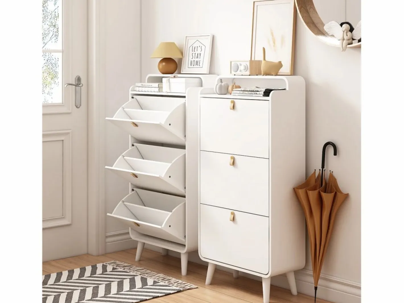 Zapatero|Mueble De Almacenaje|Zapatero - Zapatero con 3 cajones plegables y compartimento superior - para entrada y dormitorio