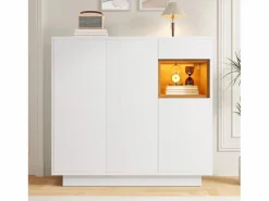 Zapatero con iluminación LED - Zapatero de 3 puertas y 1 cajón - Estantes regulables Blanco Online