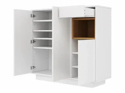 Zapatero con iluminación LED - Zapatero de 3 puertas y 1 cajón - Estantes regulables Blanco Online