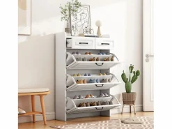 Zapatero con 2 cajones y 3 puertas - Tiradores negros - Madera blanca^Hauss Spole Hot