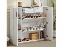 Hauss Spole Zapatero con 2 cajones y 4 puertas - 120x24x107 cm Blanco Online