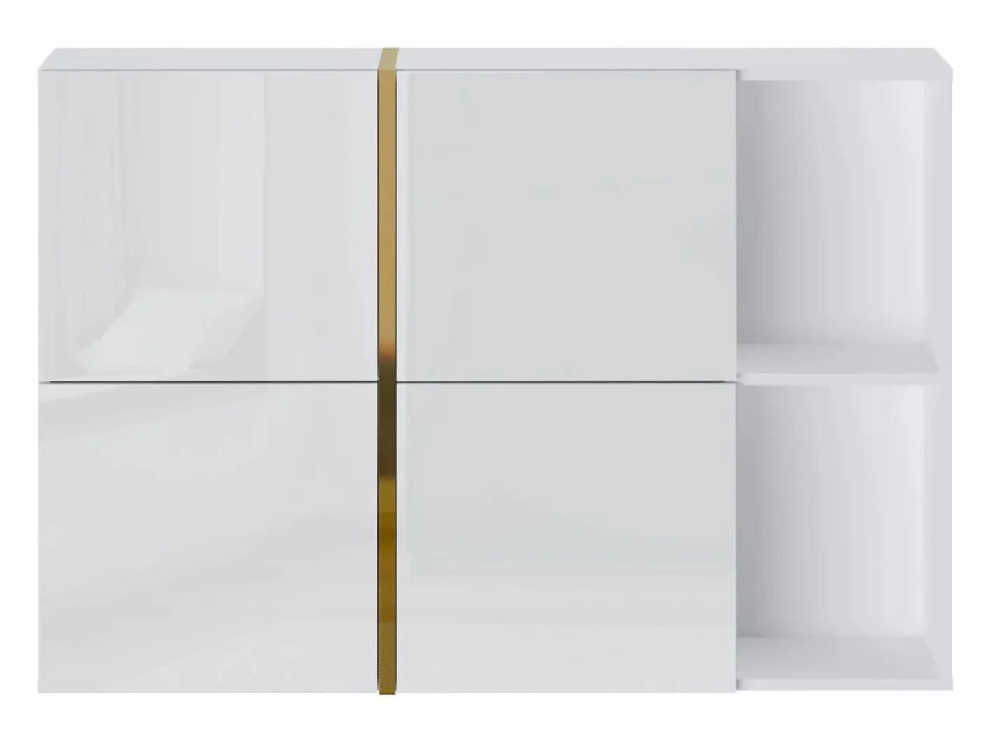 Vente-unique Zapatero|Mueble De Almacenaje|Zapatero con 4 compartimentos abatibles y 2 nichos - Blanco y dorado - MARZIALO