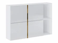 Vente-unique Zapatero|Mueble De Almacenaje|Zapatero con 4 compartimentos abatibles y 2 nichos - Blanco y dorado - MARZIALO