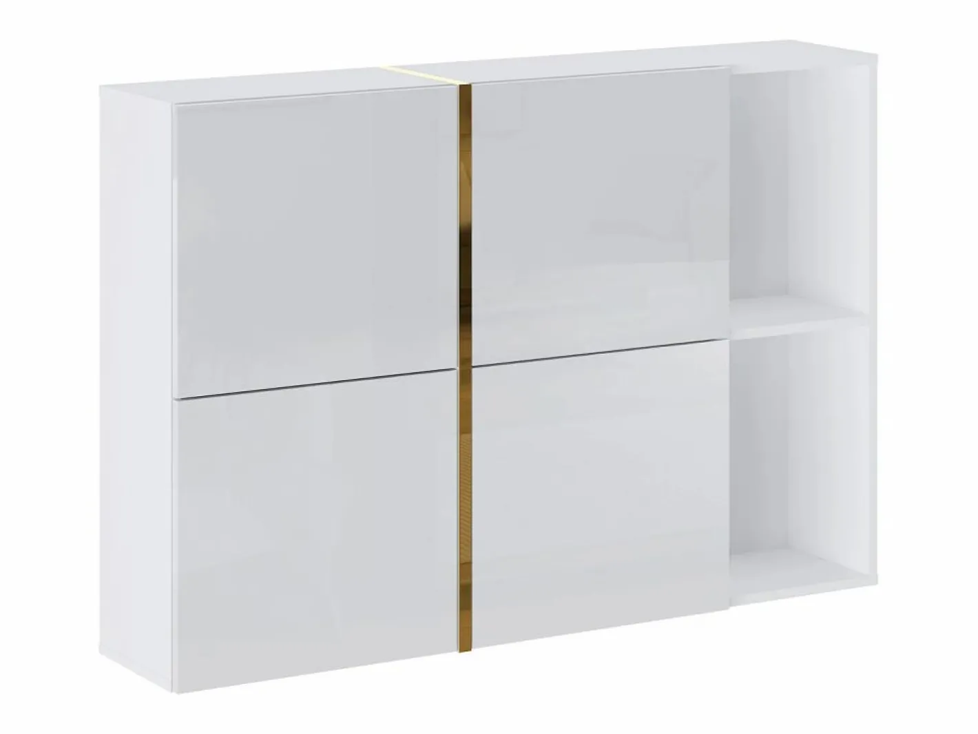 Vente-unique Zapatero|Mueble De Almacenaje|Zapatero con 4 compartimentos abatibles y 2 nichos - Blanco y dorado - MARZIALO