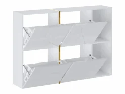 Vente-unique Zapatero|Mueble De Almacenaje|Zapatero con 4 compartimentos abatibles y 2 nichos - Blanco y dorado - MARZIALO