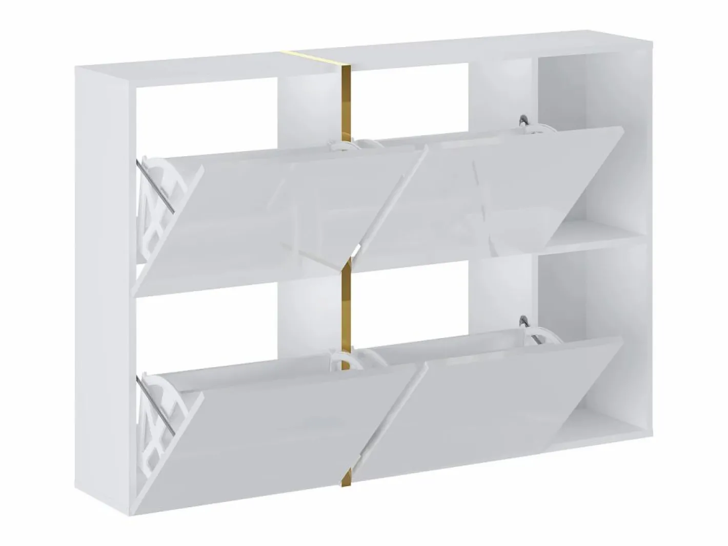 Vente-unique Zapatero|Mueble De Almacenaje|Zapatero con 4 compartimentos abatibles y 2 nichos - Blanco y dorado - MARZIALO