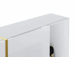 Vente-unique Zapatero|Mueble De Almacenaje|Zapatero con 4 compartimentos abatibles y 2 nichos - Blanco y dorado - MARZIALO