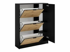 Vente-unique Zapatero|Mueble De Almacenaje|Zapatero con 1 puerta y 3 compartimentos abatibles - Natural y Negro - JANAKIA