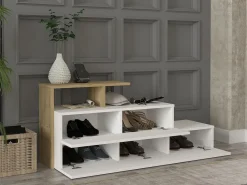 Zapatero con 2 puertas y 1 estante - Blanco y Natural - DAVISTA^Vente-unique Sale