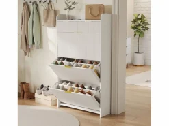 Zapatero con 3 puertas y 2 cajones, estante zapatero basculante, 77 x 24 x 133,5 cm, Blanco Outlet