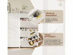 Zapatero con 3 puertas y 2 cajones, estante zapatero basculante, 77 x 24 x 133,5 cm, Blanco Outlet