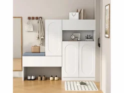 Zapatero|Mueble De Almacenaje|Zapatero con asiento acolchado - 3 puertas, 1 cajón - almacenamiento abierto -