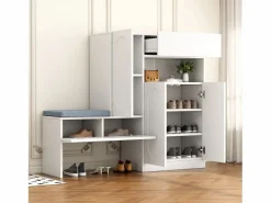Zapatero|Mueble De Almacenaje|Zapatero con asiento acolchado - 3 puertas, 1 cajón - almacenamiento abierto -
