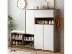 Zapatero con banco para zapatos, 3 puertas y 1 cajón, madera y - para recibidores^OKWISH