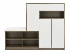 Zapatero con banco para zapatos, 3 puertas y 1 cajón, madera y - para recibidores^OKWISH