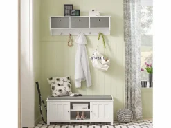 Zapatero con Dos Puertas Cerradas y Dos Estantes, Almacenamiento y Banco con Cojín en Superior，Armarios, FSR35-W ES^Sobuy Online
