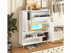 Merax Zapatero|Mueble De Almacenaje|Zapatero con frente brillante - 80 x 25 x 96 cm - LED - Tablero de partículas -