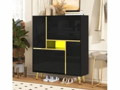 Merax Zapatero con frente brillante - 80 x 25 x 96 cm - LED - Tablero de partículas - Negro Hot