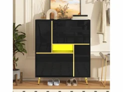 Merax Zapatero con frente brillante - 80 x 25 x 96 cm - LED - Tablero de partículas - Negro Hot