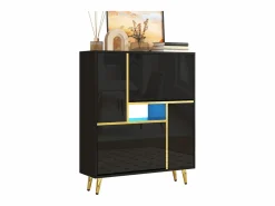 Merax Zapatero con frente brillante - 80 x 25 x 96 cm - LED - Tablero de partículas - Negro Hot