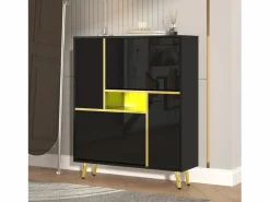 Merax Zapatero con frente brillante - 80 x 25 x 96 cm - LED - Tablero de partículas - Negro Hot