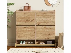 Merax Zapatero de 4 puertas - 108,5 x 24 x 100 cm - para entrada y pasillo - MDF - natural Color natural claro Discount