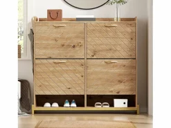 Merax Zapatero de 4 puertas - 108,5 x 24 x 100 cm - para entrada y pasillo - MDF - natural Color natural claro Discount