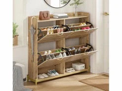 Merax Zapatero de 4 puertas - 108,5 x 24 x 100 cm - para entrada y pasillo - MDF - natural Color natural claro Discount