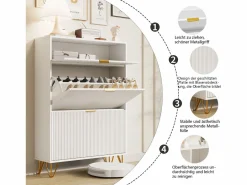 Zapatero|Mueble De Almacenaje|Zapatero de 3 puertas - modelo estrecho con cajones - ideal para entradas y pasillos - 80 x 24 x 118,5 cm