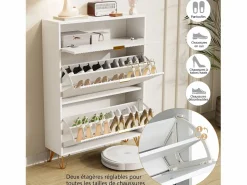 Zapatero|Mueble De Almacenaje|Zapatero de 3 puertas - modelo estrecho con cajones - ideal para entradas y pasillos - 80 x 24 x 118,5 cm