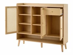 Zapatero|Mueble De Almacenaje|Zapatero de madera con 3 puertas y 1 cajón - Zapatero con tiradores de metal y patas de madera maciza - almacenaje abierto