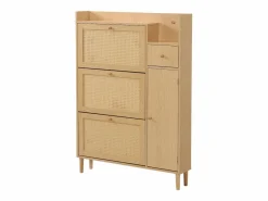 Hauss Spole Zapatero|Mueble De Almacenaje|Zapatero de madera de ratán con 3 puertas y 1 cajón, 90 x 17 x 125 cm Natural