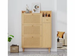 Hauss Spole Zapatero|Mueble De Almacenaje|Zapatero de madera de ratán con 3 puertas y 1 cajón, 90 x 17 x 125 cm Natural