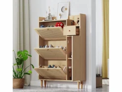 Hauss Spole Zapatero|Mueble De Almacenaje|Zapatero de madera de ratán con 3 puertas y 1 cajón, 90 x 17 x 125 cm Natural