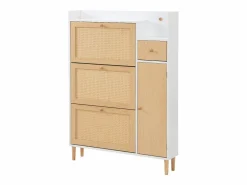 Hauss Spole Zapatero|Mueble De Almacenaje|Zapatero de madera y ratán, 3 puertas y 1 cajón, 90x17x125 cm, color natural + blanco