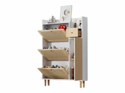 Hauss Spole Zapatero|Mueble De Almacenaje|Zapatero de madera y ratán, 3 puertas y 1 cajón, 90x17x125 cm, color natural + blanco