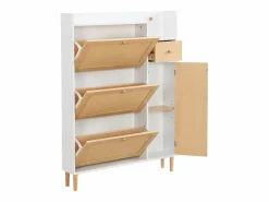 Hauss Spole Zapatero|Mueble De Almacenaje|Zapatero de madera y ratán, 3 puertas y 1 cajón, 90x17x125 cm, color natural + blanco