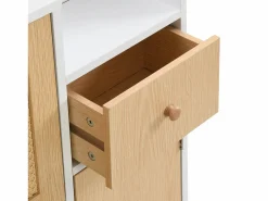 Hauss Spole Zapatero|Mueble De Almacenaje|Zapatero de madera y ratán, 3 puertas y 1 cajón, 90x17x125 cm, color natural + blanco