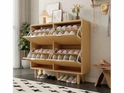 Merax Zapatero|Mueble De Almacenaje|Zapatero de ratán - 100 x 25 x 90,3 cm - con 4 cajones abatibles - aglomerado - natural