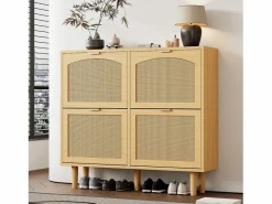 Merax Zapatero|Mueble De Almacenaje|Zapatero de ratán - 100 x 25 x 90,3 cm - con 4 cajones abatibles - aglomerado - natural