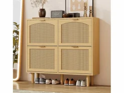 Merax Zapatero|Mueble De Almacenaje|Zapatero de ratán - 100 x 25 x 90,3 cm - con 4 cajones abatibles - aglomerado - natural