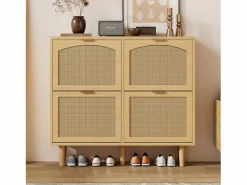 Merax Zapatero|Mueble De Almacenaje|Zapatero de ratán - 100 x 25 x 90,3 cm - con 4 cajones abatibles - aglomerado - natural