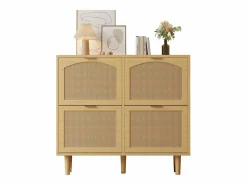 Merax Zapatero|Mueble De Almacenaje|Zapatero de ratán - 100 x 25 x 90,3 cm - con 4 cajones abatibles - aglomerado - natural