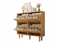 Merax Zapatero|Mueble De Almacenaje|Zapatero de ratán - 100 x 25 x 90,3 cm - con 4 cajones abatibles - aglomerado - natural